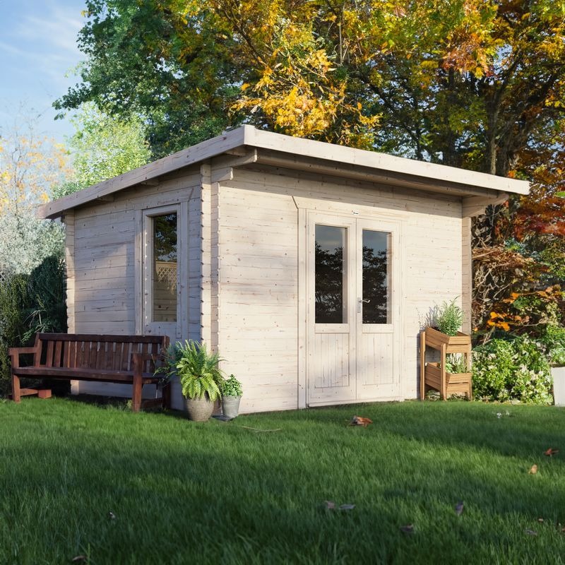 Powersheds 14' x 10' Pent Log Cabin Home Office - 28mm | Sheds.co.uk