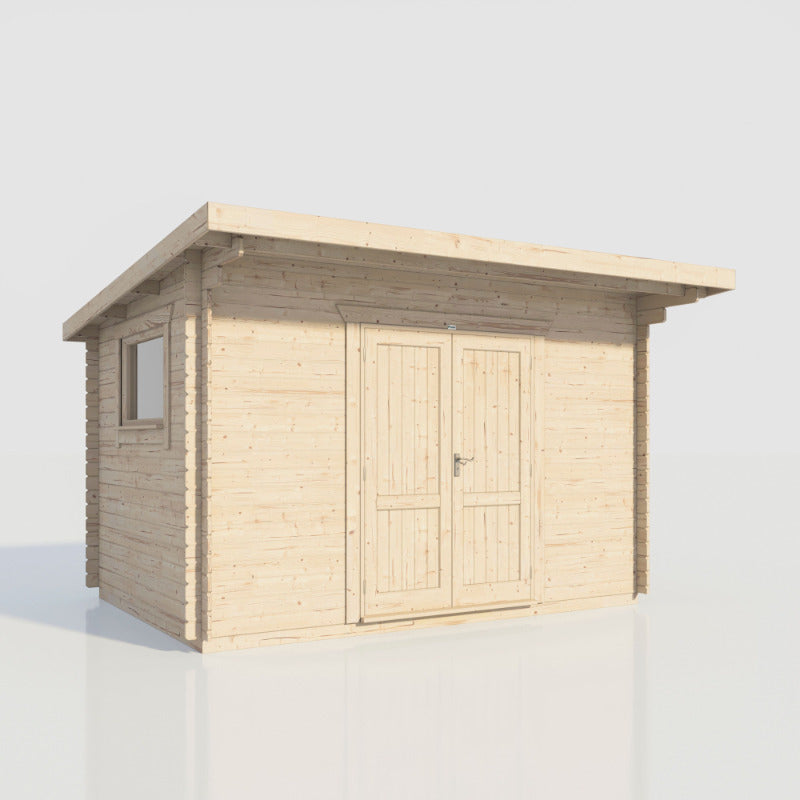 Powersheds 14' x 10' Pent Workshop Log Cabin - 28mm - Centre Door | Sheds.co.uk