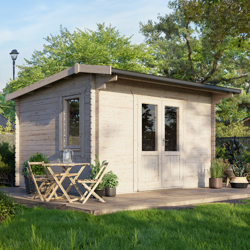 Powersheds 14' x 12' Apex Log Cabin Home Office - 28mm | Sheds.co.uk