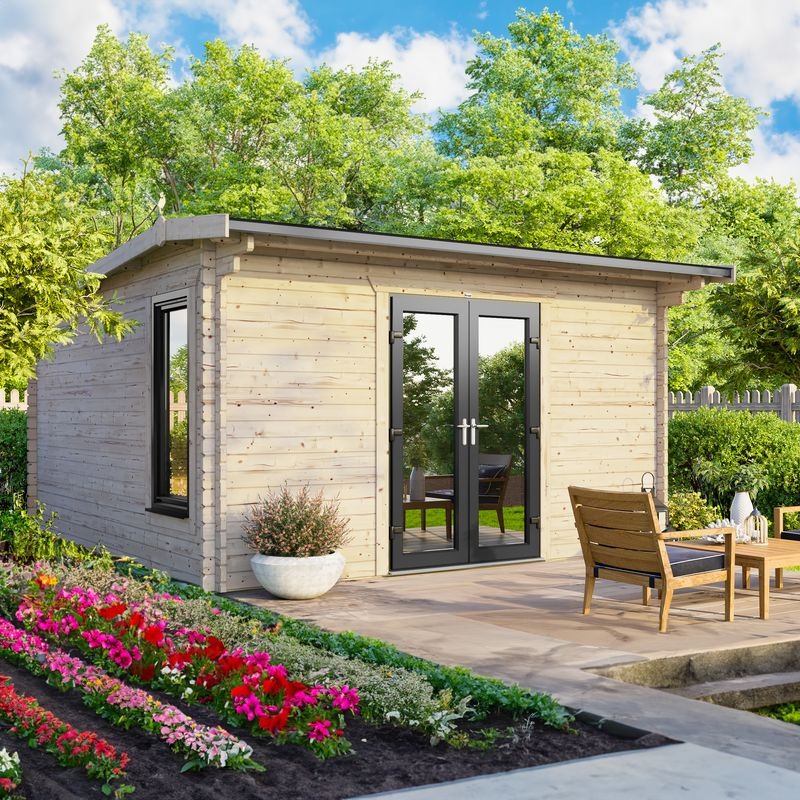 Powersheds 14' x 12' Apex Log Cabin Home Office - 44mm | Sheds.co.uk