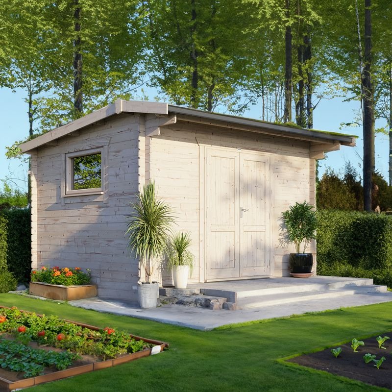 Powersheds 14' x 12' Apex Workshop Log Cabin - 28mm - Centre Door | Sheds.co.uk