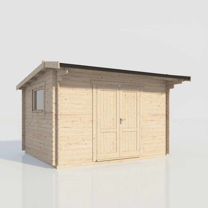 Powersheds 14' x 12' Apex Workshop Log Cabin - 28mm - Centre Door | Sheds.co.uk