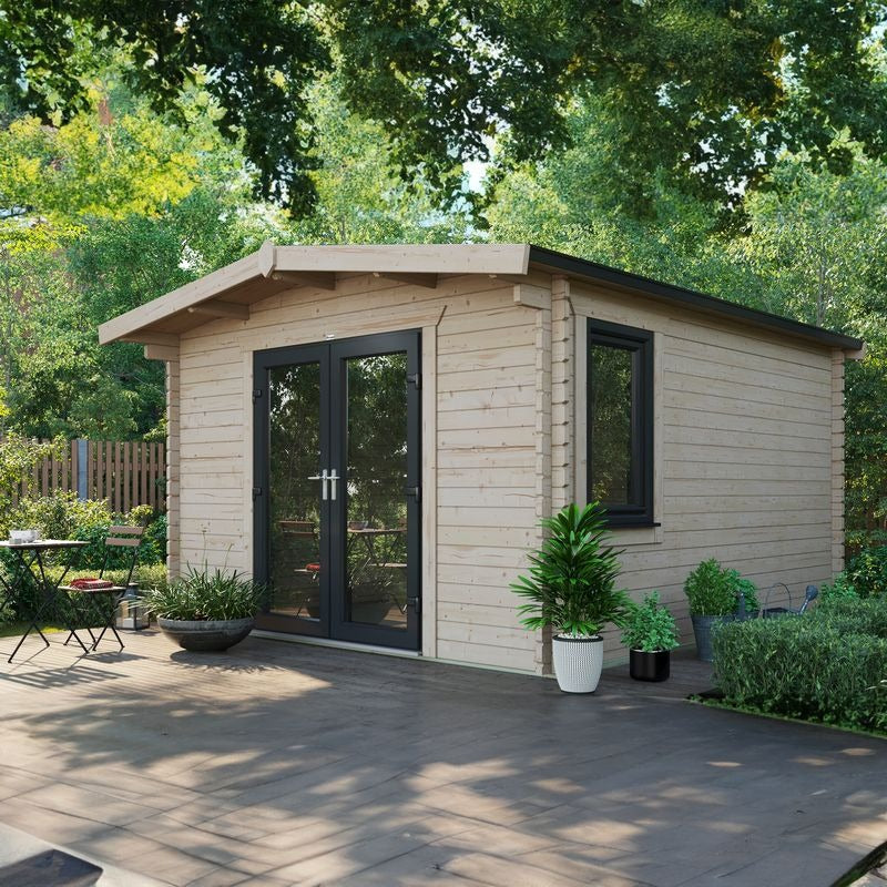 Powersheds 14' x 12' Chalet Log Cabin Home Office - 44mm | Sheds.co.uk