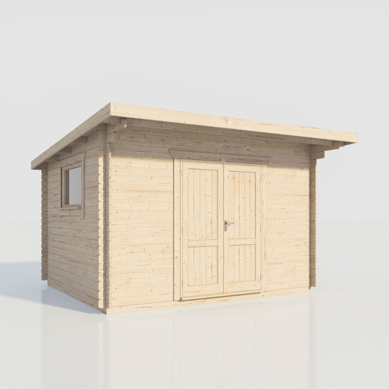 Powersheds 14' x 12' Pent Workshop Log Cabin - 28mm - Centre Door | Sheds.co.uk