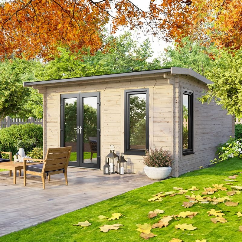 Powersheds 14' x 14' Apex Log Cabin Home Office - 44mm | Sheds.co.uk