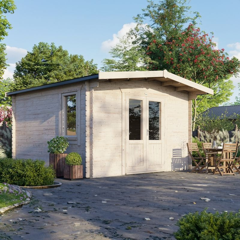 Powersheds 14' x 14' Chalet Log Cabin Home Office - 28mm | Sheds.co.uk