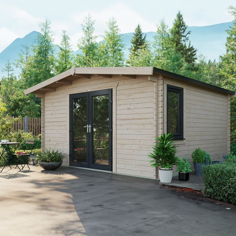 Powersheds 14' x 14' Chalet Log Cabin Home Office - 44mm | Sheds.co.uk
