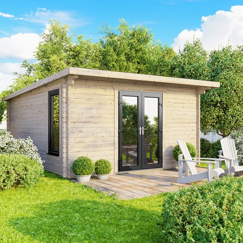 Powersheds 14' x 14' Pent Log Cabin Home Office - 44mm | Sheds.co.uk