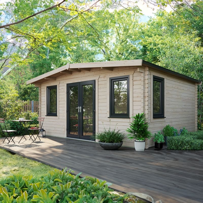 Powersheds 14' x 16' Chalet Log Cabin Home Office - 44mm | Sheds.co.uk