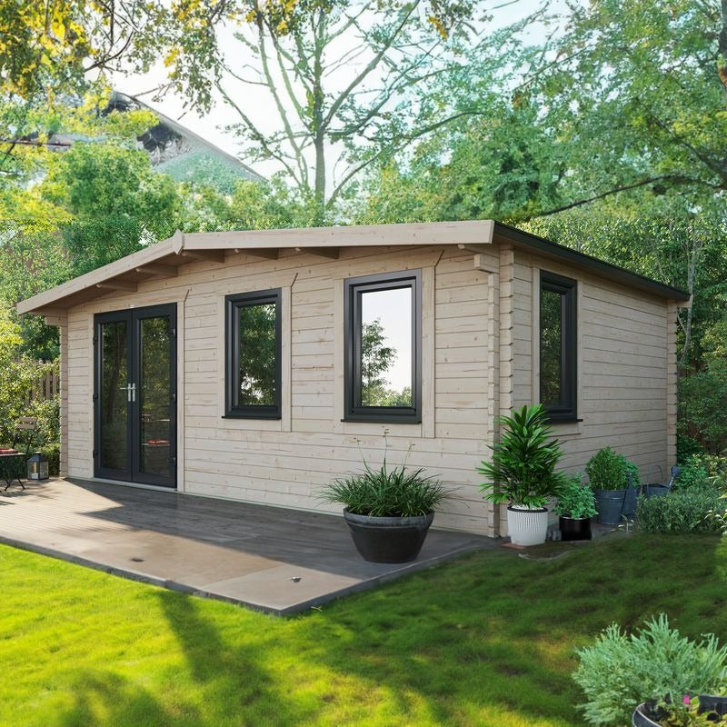 Powersheds 14' x 20' Chalet Log Cabin Home Office - 44mm | Sheds.co.uk