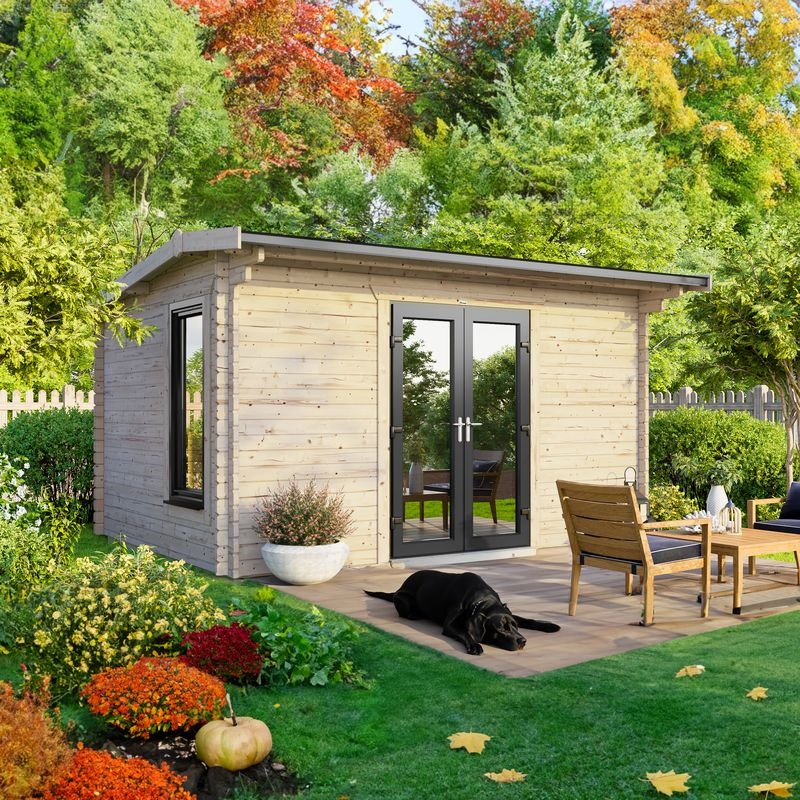 Powersheds 14' x 8' Apex Log Cabin Home Office - 44mm | Sheds.co.uk