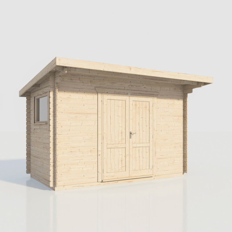 Powersheds 14' x 8' Pent Workshop Log Cabin - 28mm - Centre Door | Sheds.co.uk