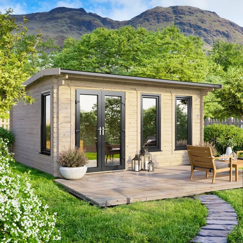 Powersheds 16' x 12' Apex Log Cabin Home Office - 44mm | Sheds.co.uk