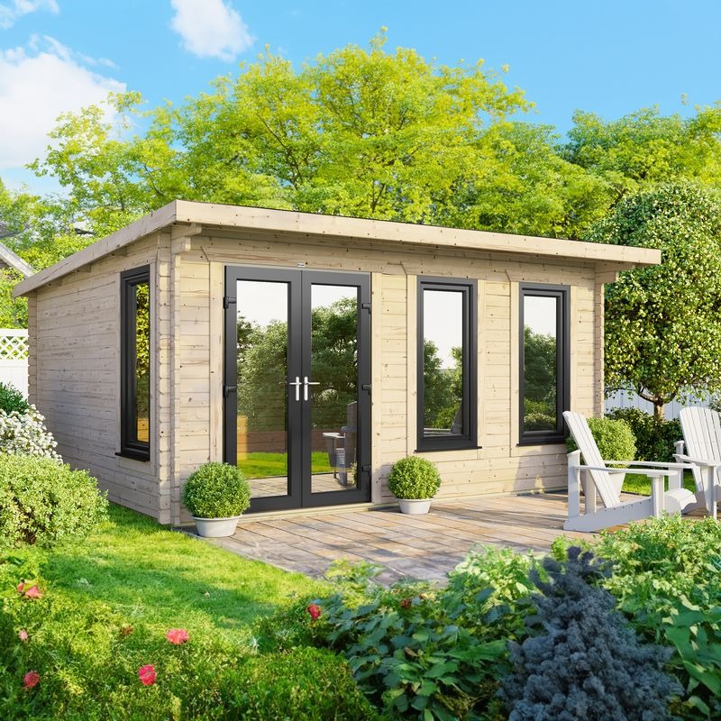 Powersheds 16' x 12' Pent Log Cabin Home Office - 44mm | Sheds.co.uk