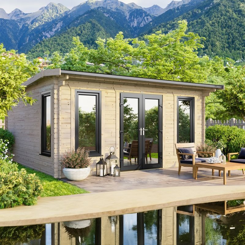 Powersheds 16' x 14' Apex Log Cabin Home Office - 44mm | Sheds.co.uk