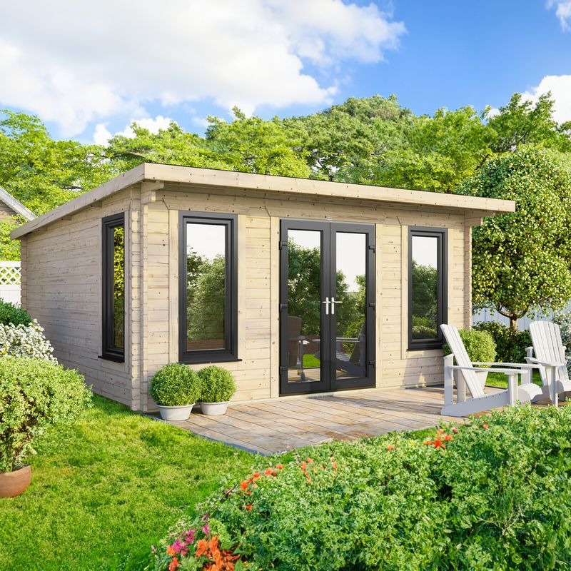 Powersheds 16' x 14' Pent Log Cabin Home Office - 44mm | Sheds.co.uk