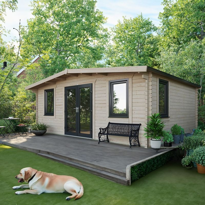 Powersheds 16' x 20' Chalet Log Cabin Home Office - 44mm | Sheds.co.uk