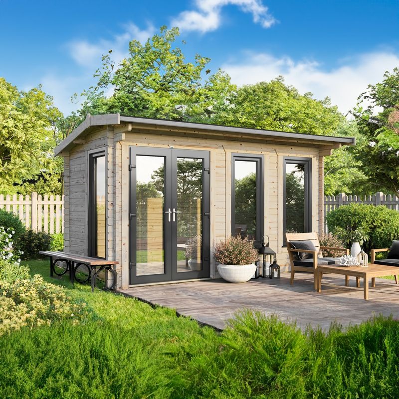 Powersheds 16' x 8' Apex Log Cabin Home Office - 44mm | Sheds.co.uk
