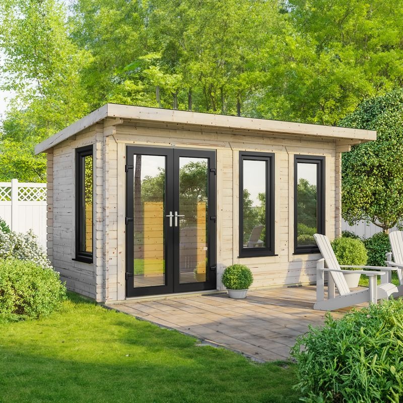 Powersheds 16' x 8' Pent Log Cabin Home Office - 44mm | Sheds.co.uk