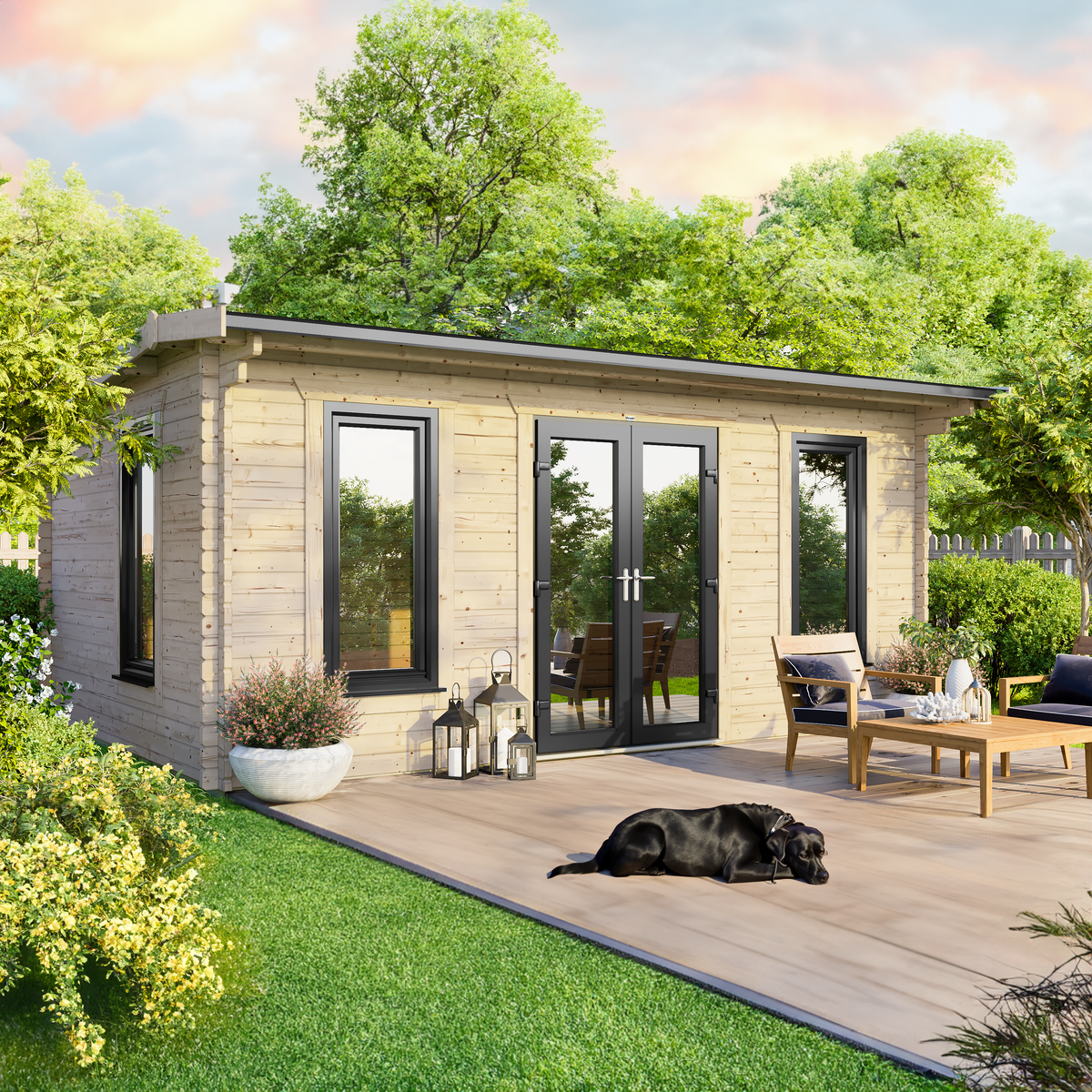 Powersheds 18' x 10' Apex Log Cabin Home Office - 44mm | Sheds.co.uk