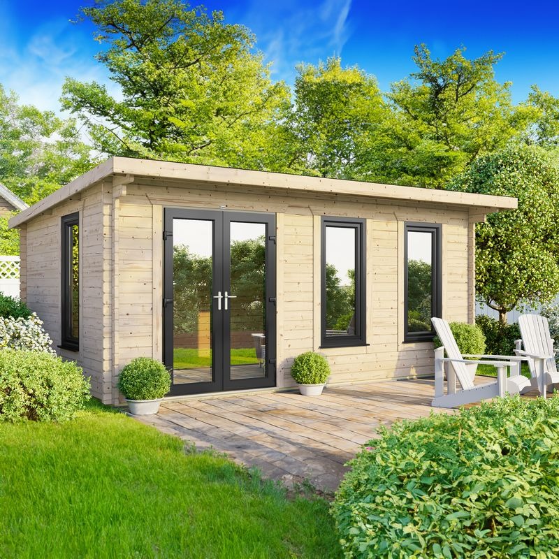 Powersheds 18' x 10' Pent Log Cabin Home Office - 44mm | Sheds.co.uk