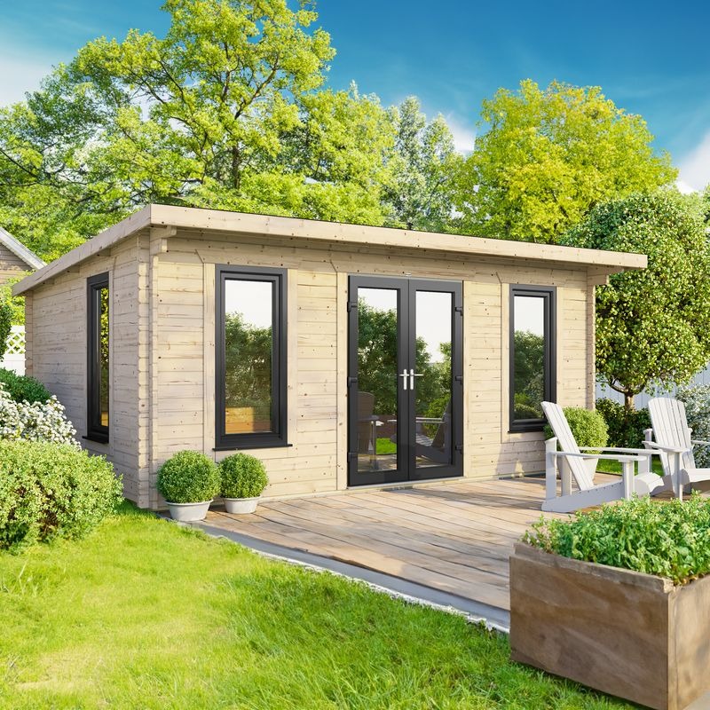 Powersheds 18' x 12' Pent Log Cabin Home Office - 44mm | Sheds.co.uk