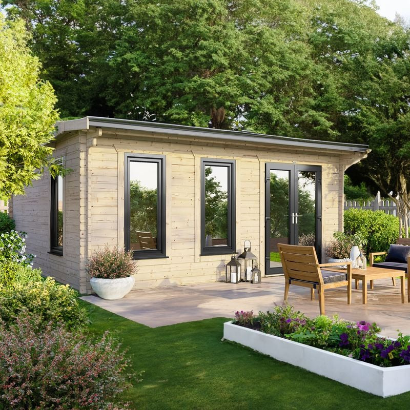 Powersheds 18' x 14' Apex Log Cabin Home Office - 44mm | Sheds.co.uk