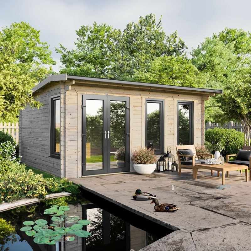Powersheds 18' x 16' Apex Log Cabin Home Office - 44mm | Sheds.co.uk