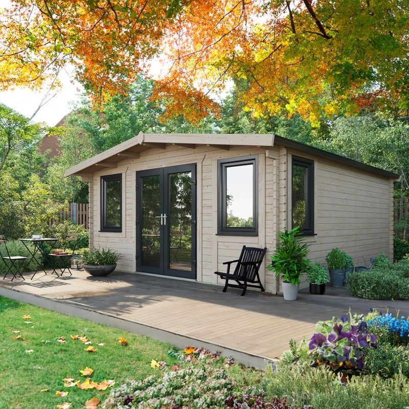 Powersheds 18' x 16' Chalet Log Cabin Home Office - 44mm | Sheds.co.uk