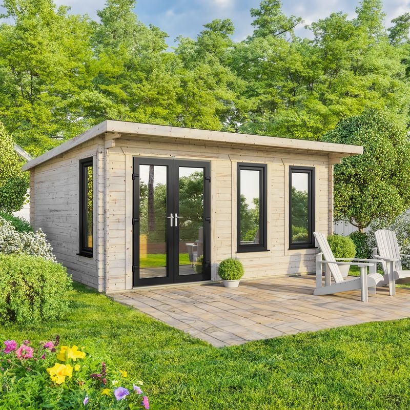Powersheds 18' x 16' Pent Log Cabin Home Office - 44mm | Sheds.co.uk