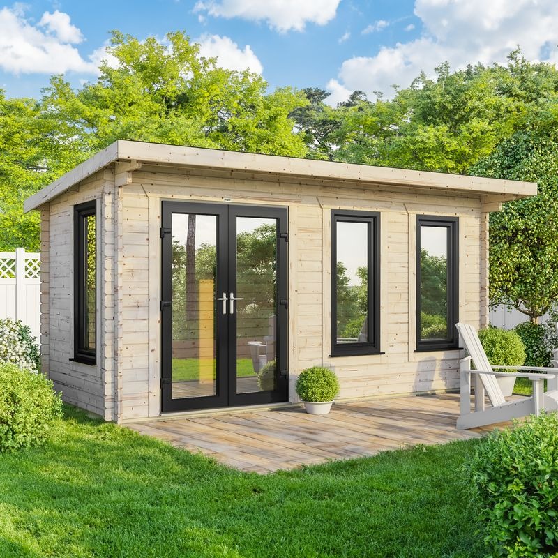 Powersheds 18' x 8' Pent Log Cabin Home Office - 44mm | Sheds.co.uk