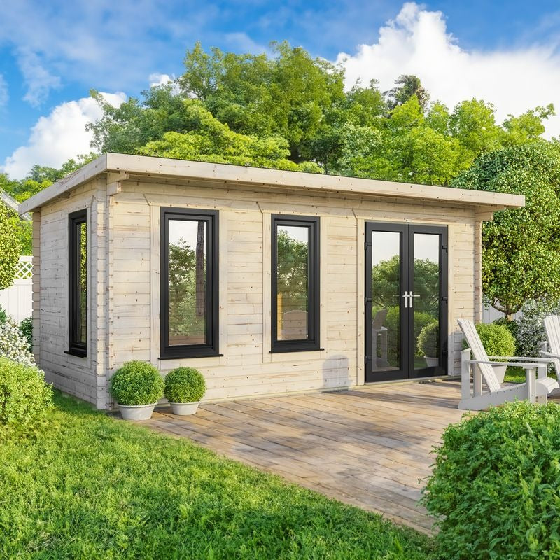 Powersheds 20' x 10' Pent Log Cabin Home Office - 44mm | Sheds.co.uk