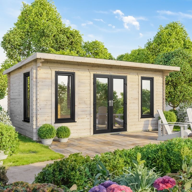 Powersheds 20' x 12' Pent Log Cabin Home Office - 44mm | Sheds.co.uk