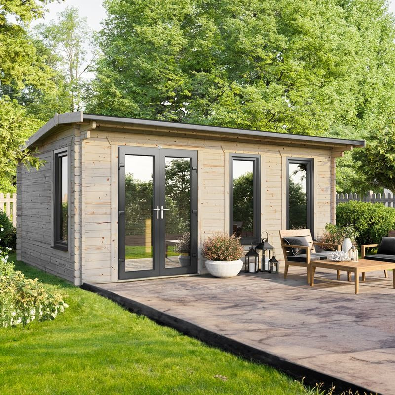 Powersheds 20' x 14' Apex Log Cabin Home Office - 44mm | Sheds.co.uk
