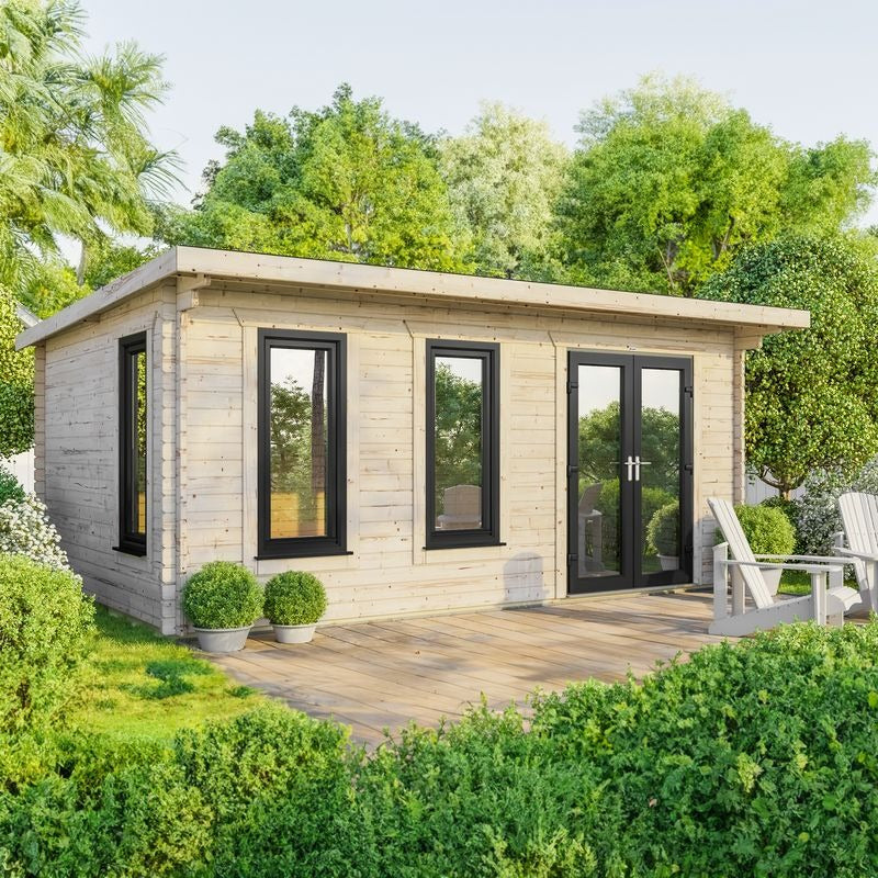 Powersheds 20' x 14' Pent Log Cabin Home Office - 44mm | Sheds.co.uk