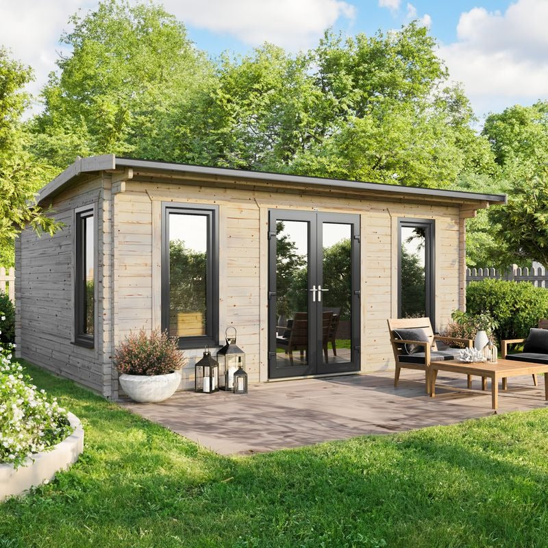Powersheds 20' x 16' Apex Log Cabin Home Office - 44mm | Sheds.co.uk