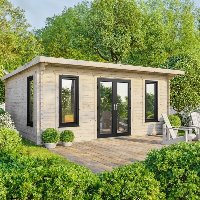 Powersheds 20' x 16' Pent Log Cabin Home Office - 44mm | Sheds.co.uk