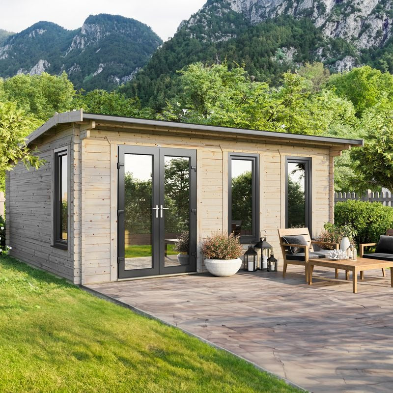 Powersheds 20' x 18' Apex Log Cabin Home Office - 44mm | Sheds.co.uk
