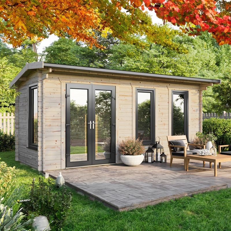 Powersheds 20' x 8' Apex Log Cabin Home Office - 44mm | Sheds.co.uk