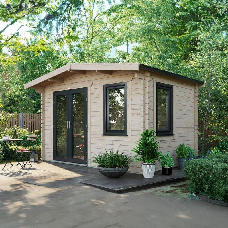 Powersheds 8' x 12' Chalet Log Cabin Home Office - 44mm | Sheds.co.uk