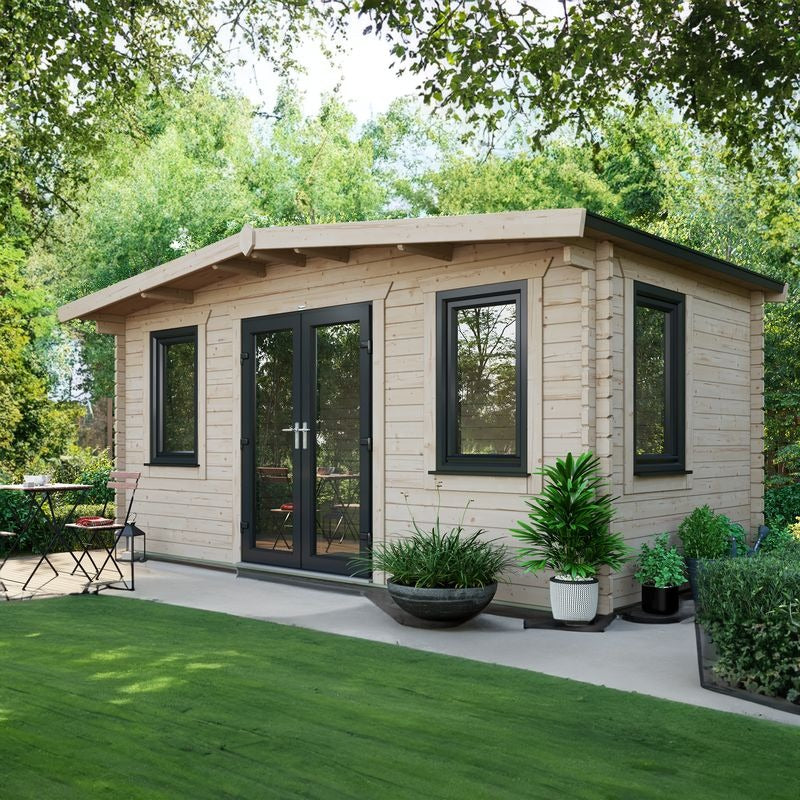 Powersheds 8' x 16' Chalet Log Cabin Home Office - 44mm | Sheds.co.uk