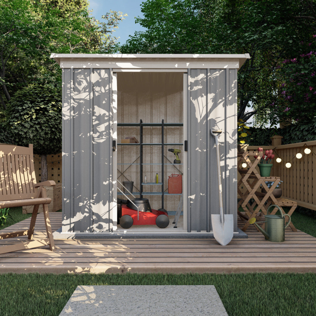 Yardmaster 6' x 4' Windowless Double Sliding Door Platinum Pent Metal Shed | Sheds.co.uk