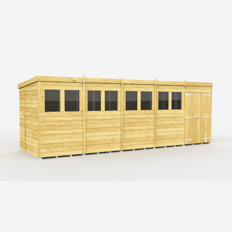 Holt 20’ x 7’ Double Door Shiplap Pressure Treated Modular Pent Shed