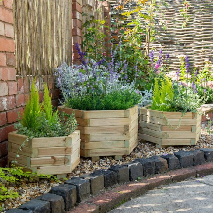 Hartwood Set of Three Hexagonal Planters | Sheds.co.uk