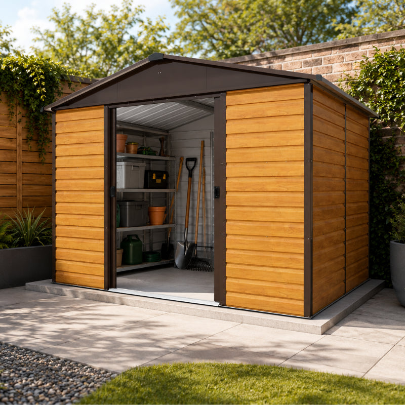 YardMaster 10' x 12' Woodgrain Shiplap Metal Garden Shed | Sheds.co.uk