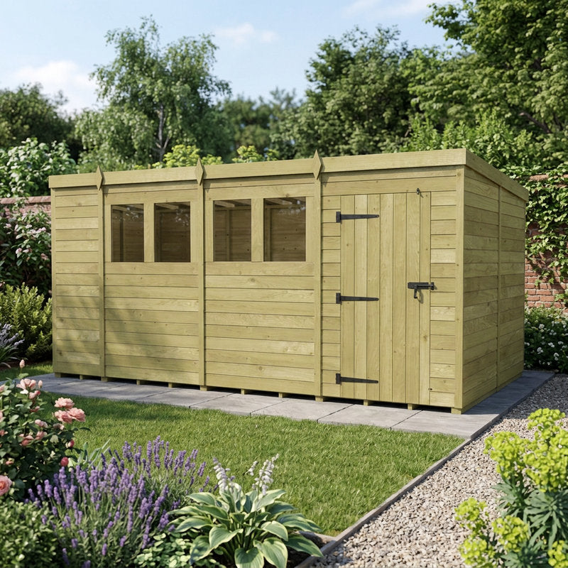 14 x 8 Pressure Treated Shiplap Modular Pent Shed