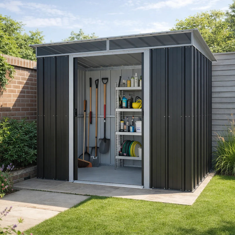 YardMaster 8' x 5' Double Sliding Door Toplight Deluxe Pent Metal Shed | Sheds.co.uk