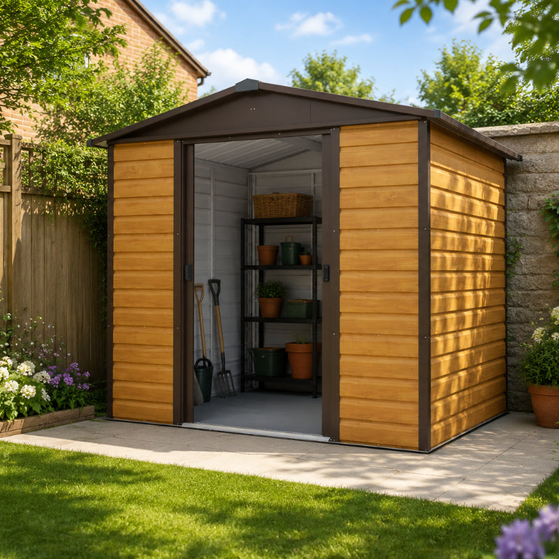 YardMaster 8' x 6' Woodgrain Shiplap Metal Garden Shed | Sheds.co.uk