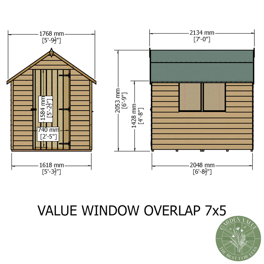 Loxley 5' x 7' Windowless Overlap Apex Shed