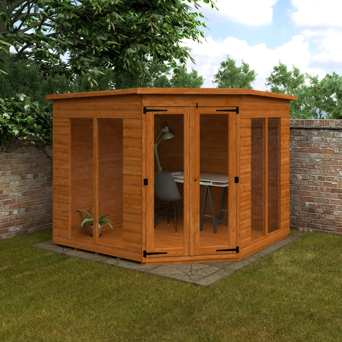 Redlands 8' x 8' Full Pane Corner Summer House | Sheds.co.uk